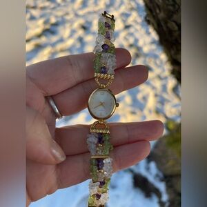 JAPANESE Quartz Movement Watch Gold Tone & Amethyst, Citrine, Quartz and Peridot